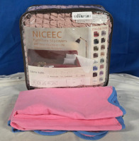 2 New | Niceec Loveseat Slipover Cover, Colour: Pink | & ( 2 ) Square Decorative Pillow Cases Measuring 25" x 25"