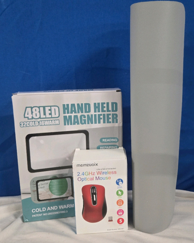 3 New | 48 LED Hand Held Magnifier | Memzuoix 2.4GHz Wireless Optical Mouse & Grey Keyboard Pad