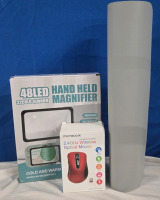 3 New | 48 LED Hand Held Magnifier | Memzuoix 2.4GHz Wireless Optical Mouse & Grey Keyboard Pad