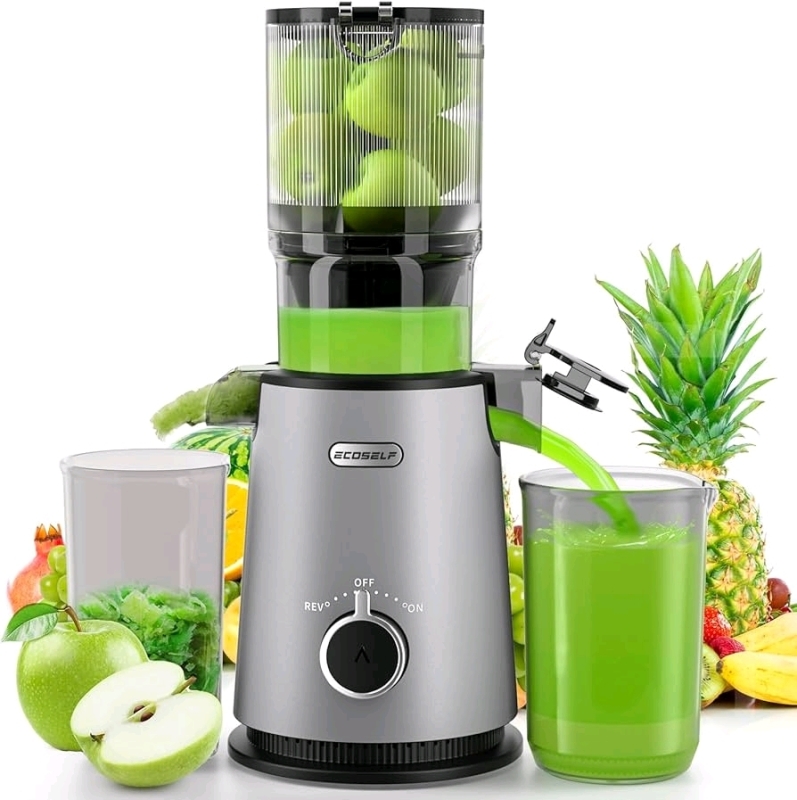 New Open Box. ECOSELF Slow Masticating Juicer with 4.35" Large Feed Chute Fit Whole Fruits & Vegetables, Self Feeding for Juice Extractor Machine, Easy to Clean and Assemble, High Juice Yield. 14"D x 7"W x 13"H Retails For Over 200