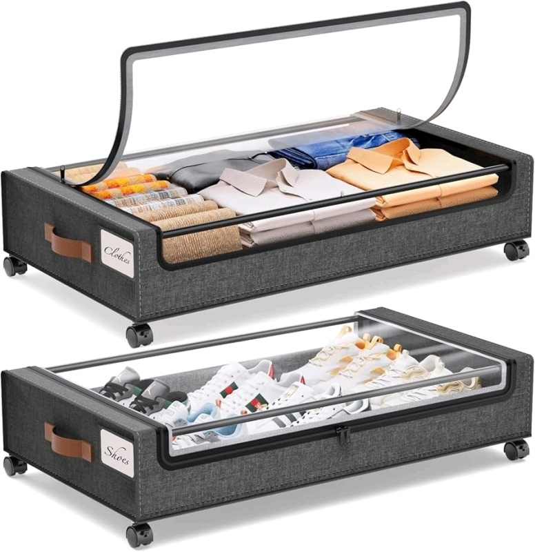 New Open Box Yecaye Under Bed Storage with Wheels, 2Pack. (30.71 x 16.93 x 6.69 in)