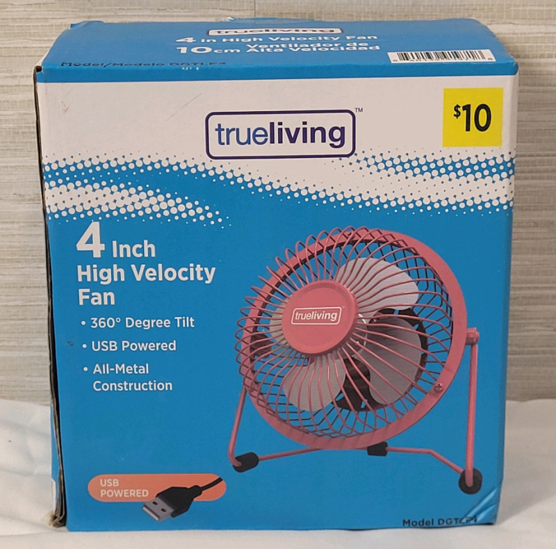 New - TrueLiving 4" High Velocity USB Powered Fan with 360&deg; Degree Tilt