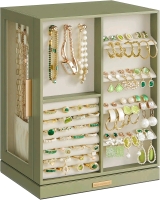 New - SONGMICS Jewelry Box 360&deg; Rotating , 4 Sided Jewelry Storage Case with 5 Drawers . Laurel Green