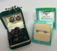 Vintage Purple Rhinestone Earrings Fabulous Necklace Amethyst Studs