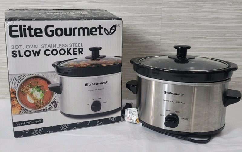 EliteGourmet 2qt. Stainless Steel Slow Cooker . Tested , Heats Up