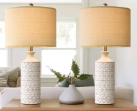 New - Pokat 24'' Table Lamp Set of 2, Farmhouse Table Lamps for Living Room, Ceramic Lamps for Bedrooms, Bedside Table Lamp Nightstand Lamp Set of 2 for Side End Table, White