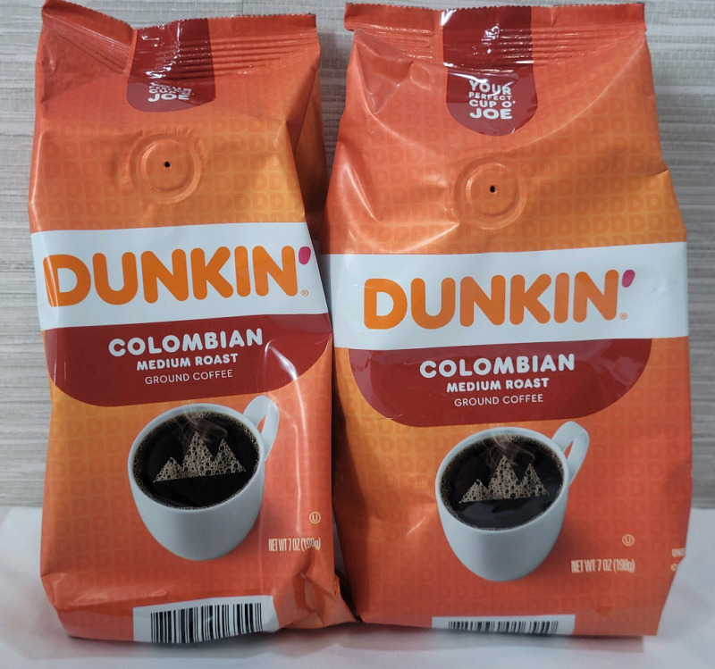 New , Sealed - DUNKIN' Colombian Medium Roast Ground Coffee , 2-Bags , 198g. Per Bag . Best Before May 14 / 2025