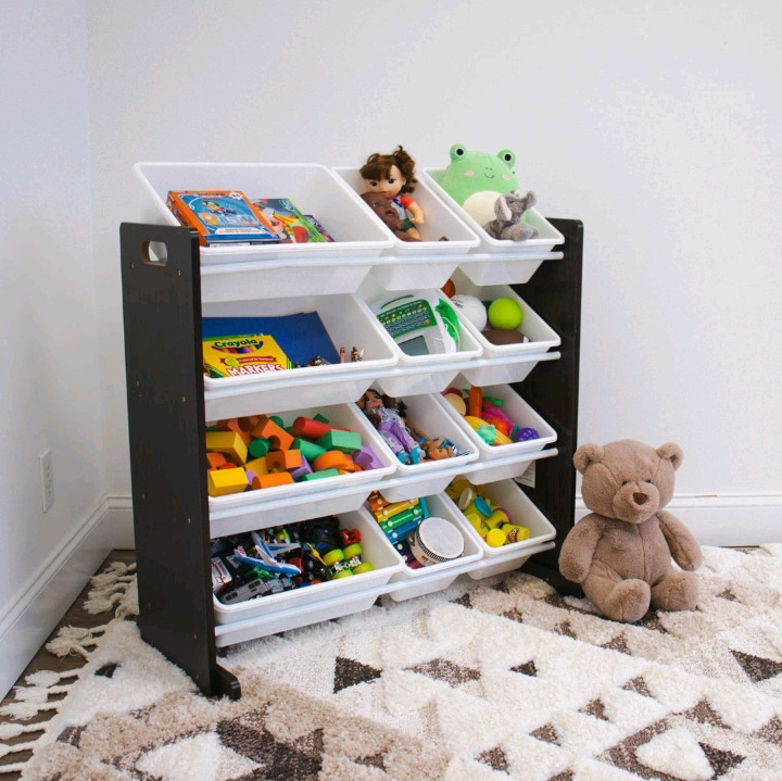 New | Phoenix Home Kids' Toy Storage Organizer with 12 Plastic Bins | Espresso/White * Retails For $ 129.99 *