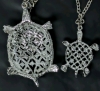 Fantastic Vintage Aurora Borealis Rhinestone Dual Turtle Necklace | 17" Long - 3