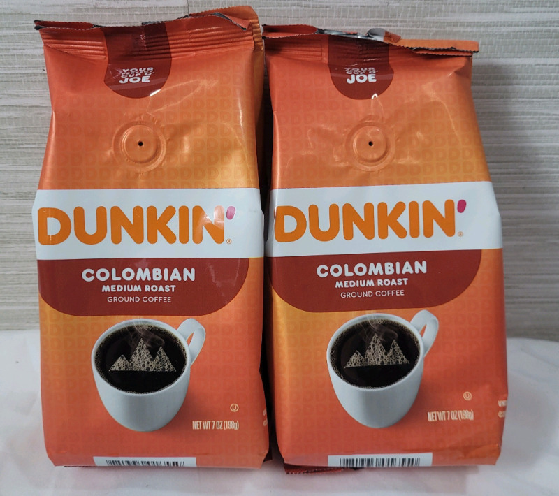 New , Sealed - DUNKIN' Colombian Medium Roast Ground Coffee , 2-Bags , 198g. Per Bag . Best Before Mar 19 / 2025