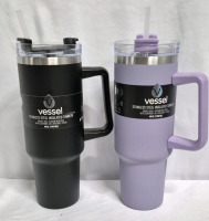 2 New Vessel Stainless Steel Insulated Tumbler with Handle 40oz (1183mL) - Purple & Black Hot & Cold Drinks