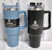 2 New Vessel Stainless Steel Insulated Tumbler with Handle 40oz (1183mL) - Black & Blue Hot & Cold Drinks