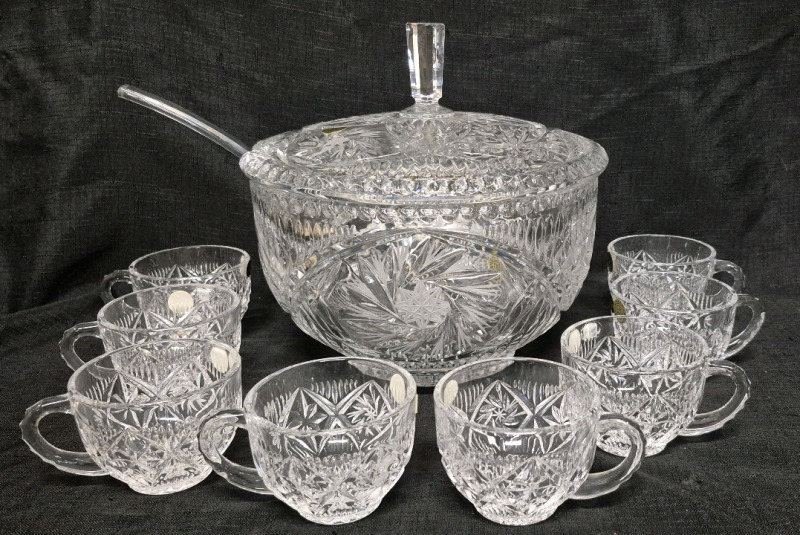 Stunning Bohemia Crystal Punch Bowl Set for 8 - Czechoslovakia