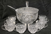 Stunning Bohemia Crystal Punch Bowl Set for 8 - Czechoslovakia