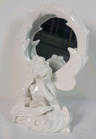Vintage Fitz and Floyd Ceramic Fairy Vanity Mirror . Measures 9 1/4" tall . Small Chip on left hand