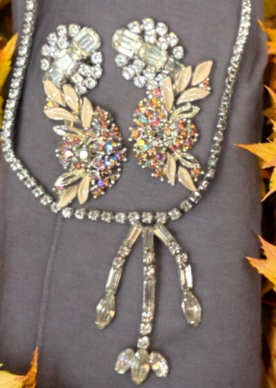 Amazing LISNER Enamel Rhinestone Earrings CORO Old Rhinestone Baguette Earrings & Coro Baguette Chaton Necklace
