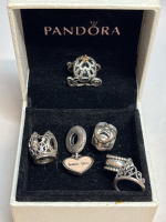 Authentic PANDORA 925 Sterling & 14K Crown ALE Charms 5 Stamped Charms