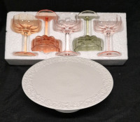 5 New Khen Coloured Stem Cocktail Glasses & New Cake Stand 10" Diameter