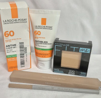 New Face Care Lot - Maybelline Powder Natural Beige, HAN Brown Brow Pencil & La Roche-Posay SPF 60 Sunscreen 50 mL