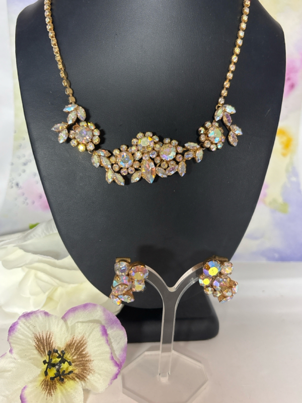 Vintage TRIAD Aurora Borealis Earrings & AB Rhinestone Necklace