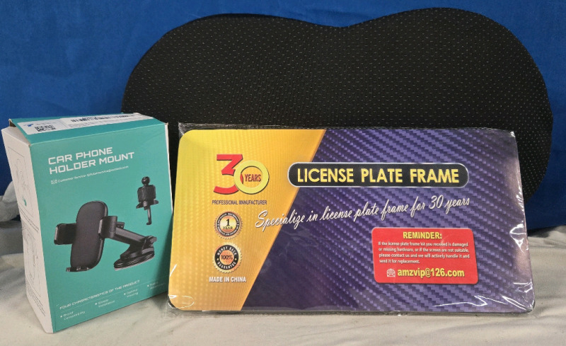 3 New | RoHs Car Phone Holder Mount | Liscense Plate Frame | & Livtribe Car Seat Cushion