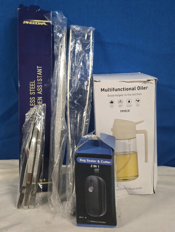 New Kitchen Accessories Lot ( 5 Pcs ) Tangoowal Stainless Steel Kitchen Assistant | 2-In-1 Bag Sealer & Cutter | Multifunctional Oiler