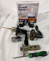 New Home Improvement Lot - Door Knob with Lock and Key, 2 Door Striker Pins and WDSHCR Drywall Repair Kit.