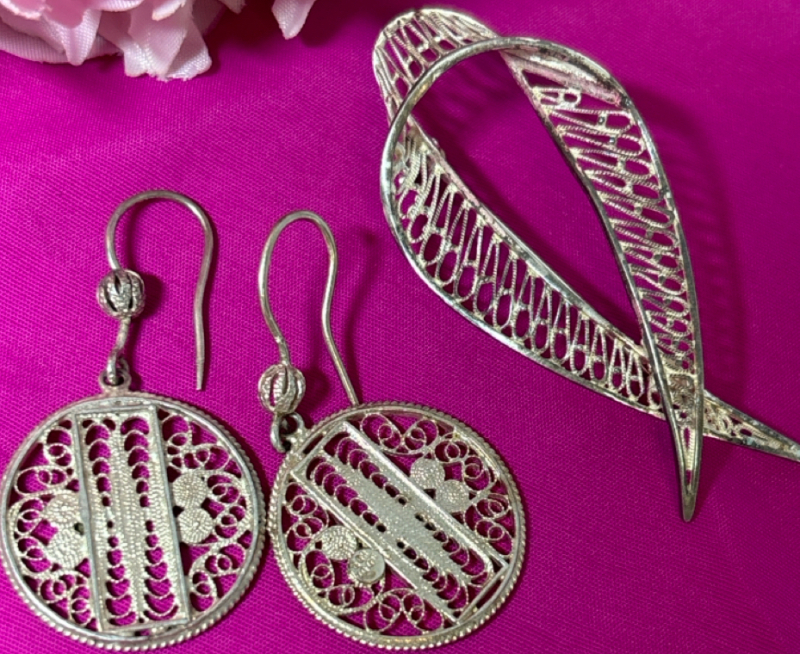 935 Sterling Filigree Brooch Filigree Israel Hoop Earrings