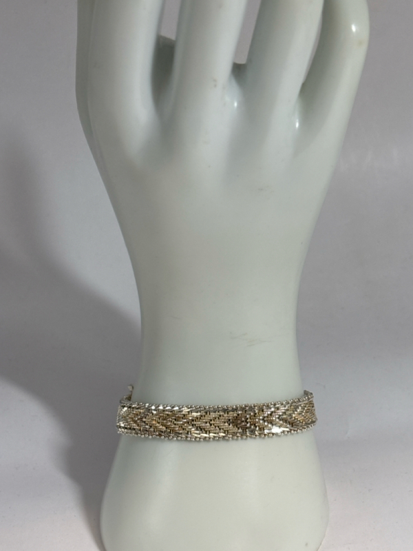 925 Sterling Woven Chevron Wide Bracelet PREMEX Safety Clasp