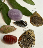Natural Stone Scarf Shawl Clips Amethyst Hematite Unakite Red Jasper
