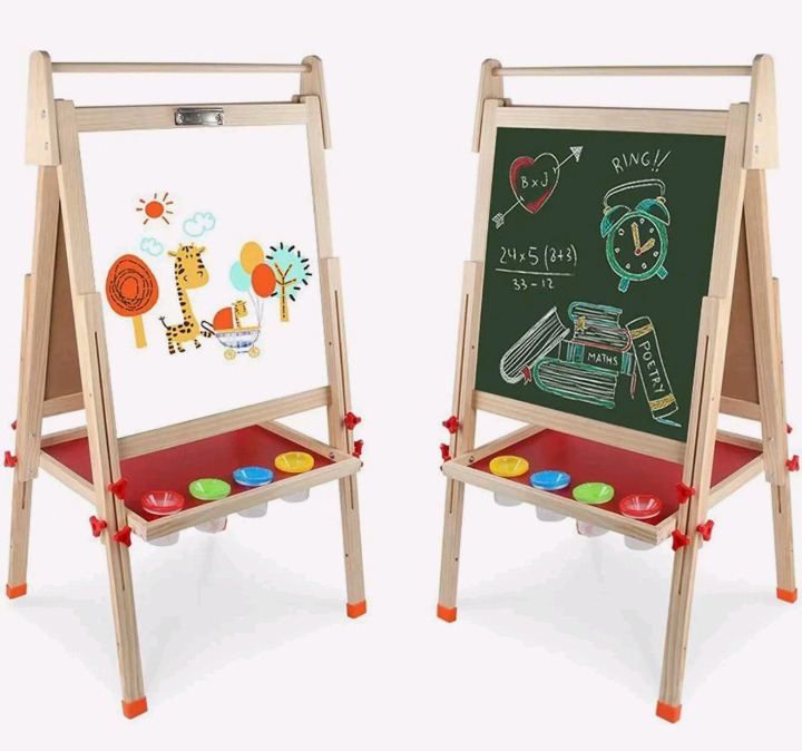 New | Arkiniido Kids Wooden Compact Art Easel & Accessories | Measures 27.5" Tall