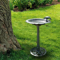 New | Alpine Plastic Flower Birdbath W / Decoration | Measures 20" x 20" x 31"