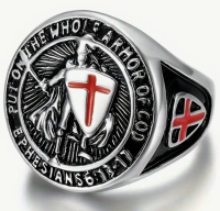New Temple Knight Red Cross Shield Ring 18K Gold Plated Titanium Steel Size 10