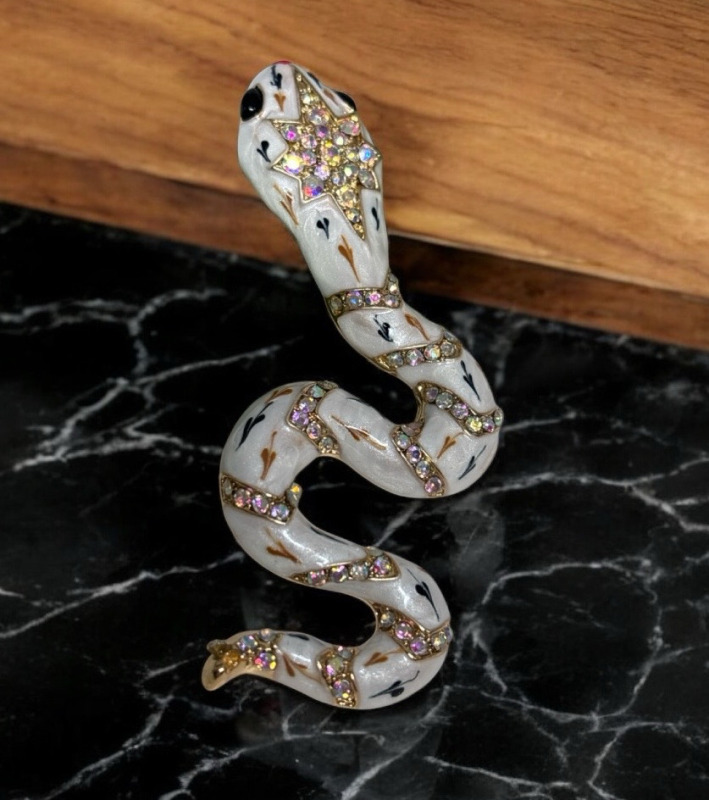 Elegant Large Rhinestone & Enamel Snake Brooch / Pendant<br/>