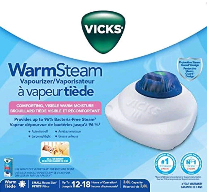 New | Vicks WarmSteam Vapourizer with Protective Steam Guard Design | Provides Temporary Relief From Cough & Congestion | Model# V1055GL