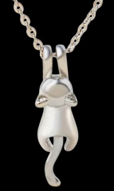 925 Hanging Cat Charm Necklace with Chain Stamped