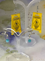 Pierced Faucet Water Drop Earrings Caution Slippery When Wet Dangle Earrings