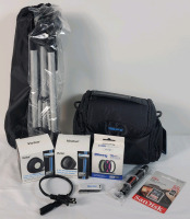 New - Camera Accessories Lot . Vivitar 58mm Wide Angle & 58mm Telephoto Lens , Ultimate 58mm 3pc. PC Filter Kit , 64gb SD Card , MicroSD/USD Drive , 13e Pro Camera Bag & 13e Pro Tripod . Retail $100++