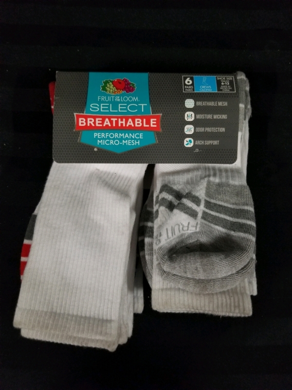 NEW Fruit of Loom breathable socks 6 pack