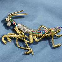 Praying Mantis Brooch Large with Clear and Colourful Rhinestones Delightful