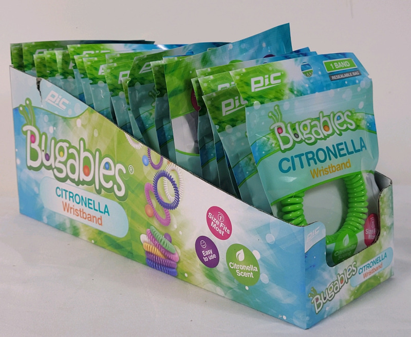 New - 21 PIC Bugables Citronella Coil Wristbands . 1 Size Fits All . Five (5) Different Colors
