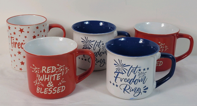 New - Five (5) USA Patriotic Coffee / Tea Mugs . 16fl. oz. Each .