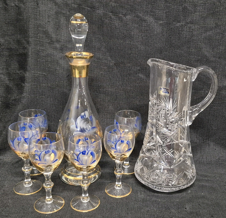 Glass Decanter with Glasses Set & Lusitzer Pinwheel Crystal Pitcher
