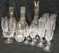 Vintage Glass Decanters (France) & 17 Crystal Glasses