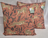 2 New Comfort Bay Decorative Pillows Cheetah Print 16" by 16"