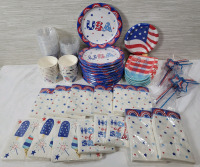 New - USA Patriotic Outdoor / BBQ Plates , Cups , Napkins & Straws . Large Lot