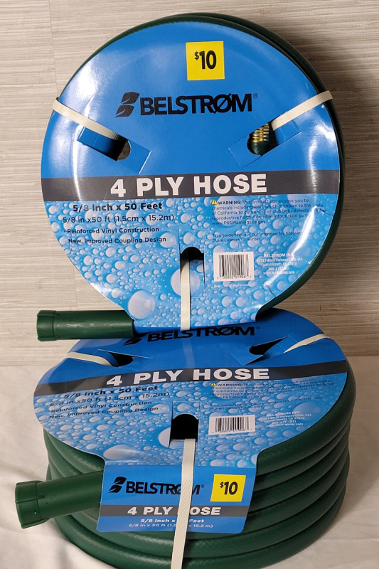 New - Two (2) Belstrom 5/8&times;50ft 4-Ply Garden Hose , Green