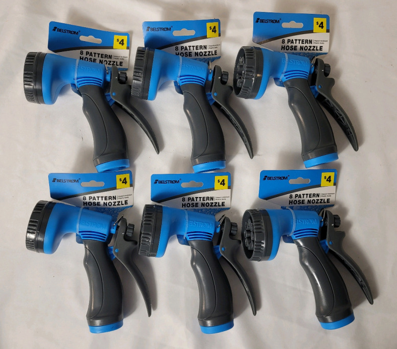 New - Six (6) Belstrom 8-Pattern Garden Hose Nozzles .