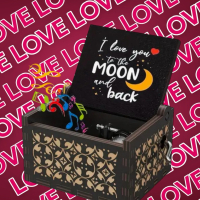 Romantic Wooden Music Box Hand Cranked &lsquo;&rsquo; I Love You To The Moon And Back &lsquo;&rsquo;