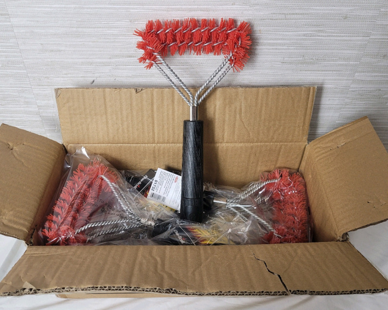 New - Six (6) Char-Broil Red Nylon Double Bristle Spiral BBQ Brush . Measures 11.5" Long